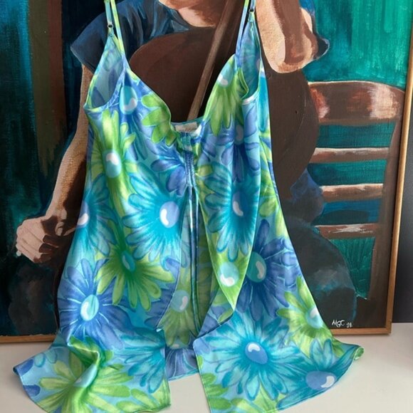 Vintage Floral Blue and Green Chemise Small - Picture 1 of 16